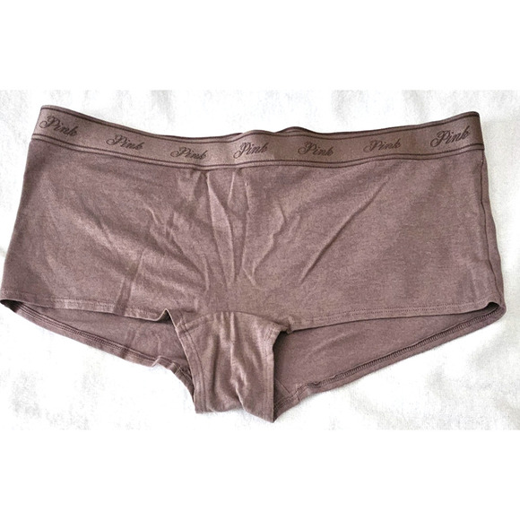 3 Victoria's Secret Logo Cotton (2) Shortie & (1) Boyshort/Boxer XL Brown NWT - Picture 8 of 16